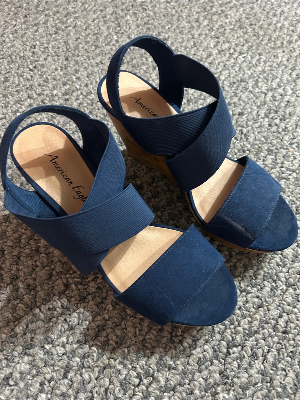 American Eagle Outfitters Dark Blue Elastic Strap Wedge Sandals